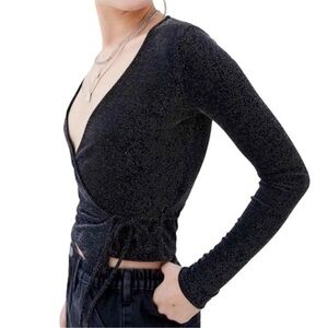 Urban Outfitters Shimmer Black Wrap Blouse